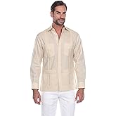Mojito Collection Men's 100% Linen Classic Four-Pocket Long Sleeve Guayabera Shirt