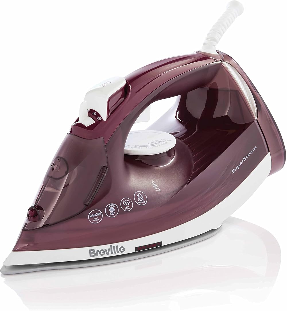 Breville SuperSteam Steam Iron 2400W Ceramic Soleplate 300ml Tank Red Silver