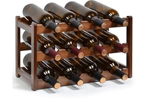 IWNTWY Wine Rack, 12 Bottles 3-Tier Free Standing Wine Racks, Wine Rack Countertop Holder Storage Shelf for Kitchen Cabinet Dining Room Bar (Brown)