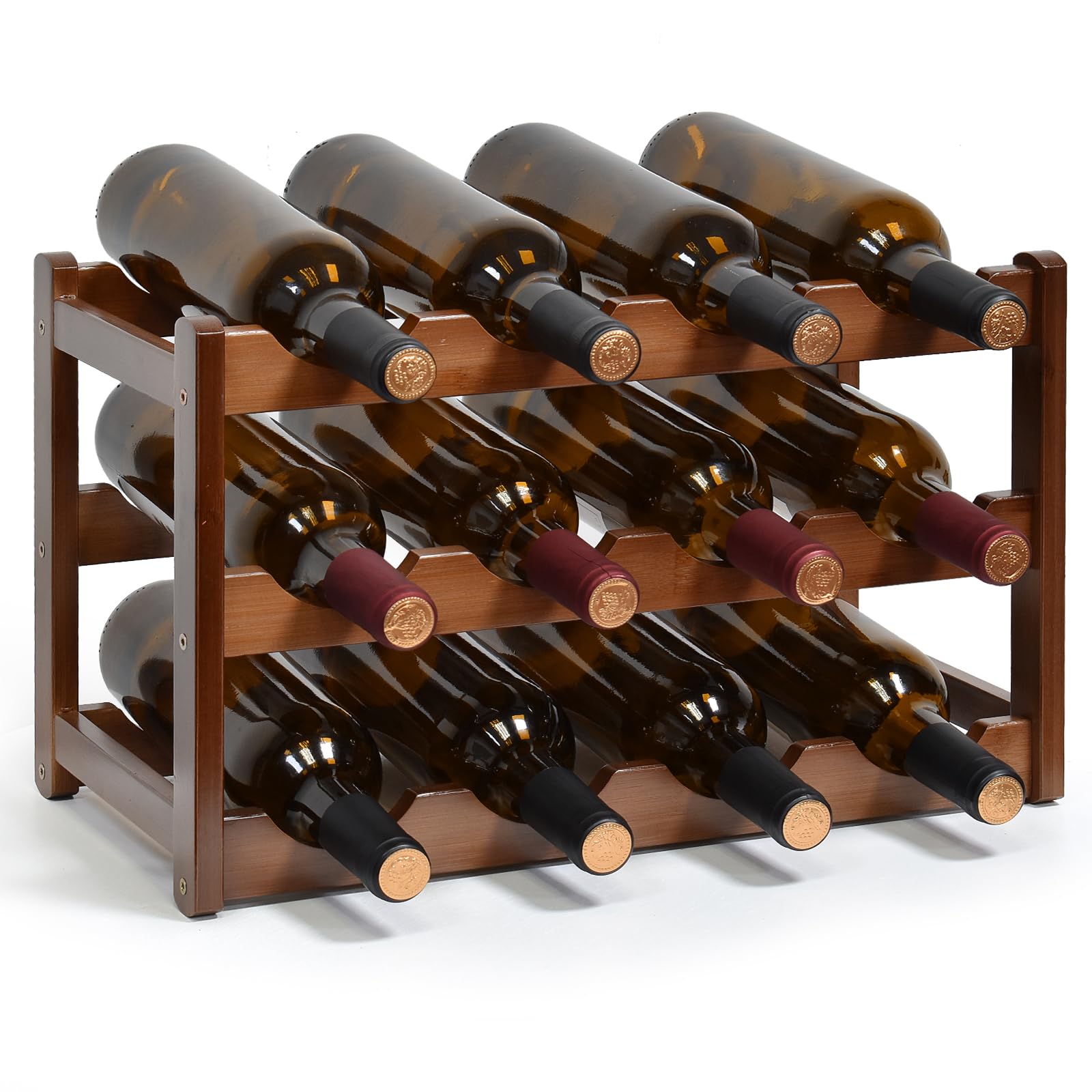 Photo 1 of IWNTWY Wine Rack, 12 Bottles 3-Tier Free Standing Wine Racks, Wine Rack Countertop Holder Storage Shelf for Kitchen Cabinet Dining Room Bar (Brown)