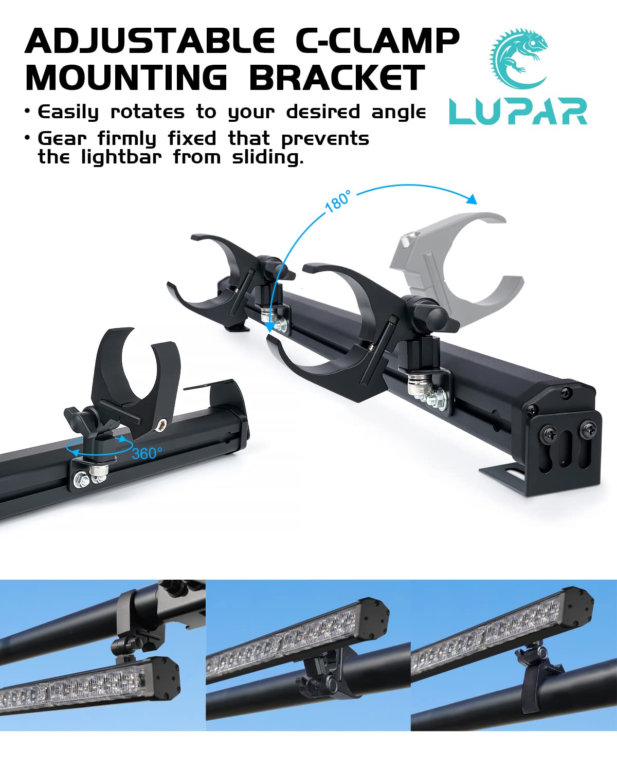 UTV Chase Lightbars C-Clamp Mounting Bracket Universal Fits 1.75