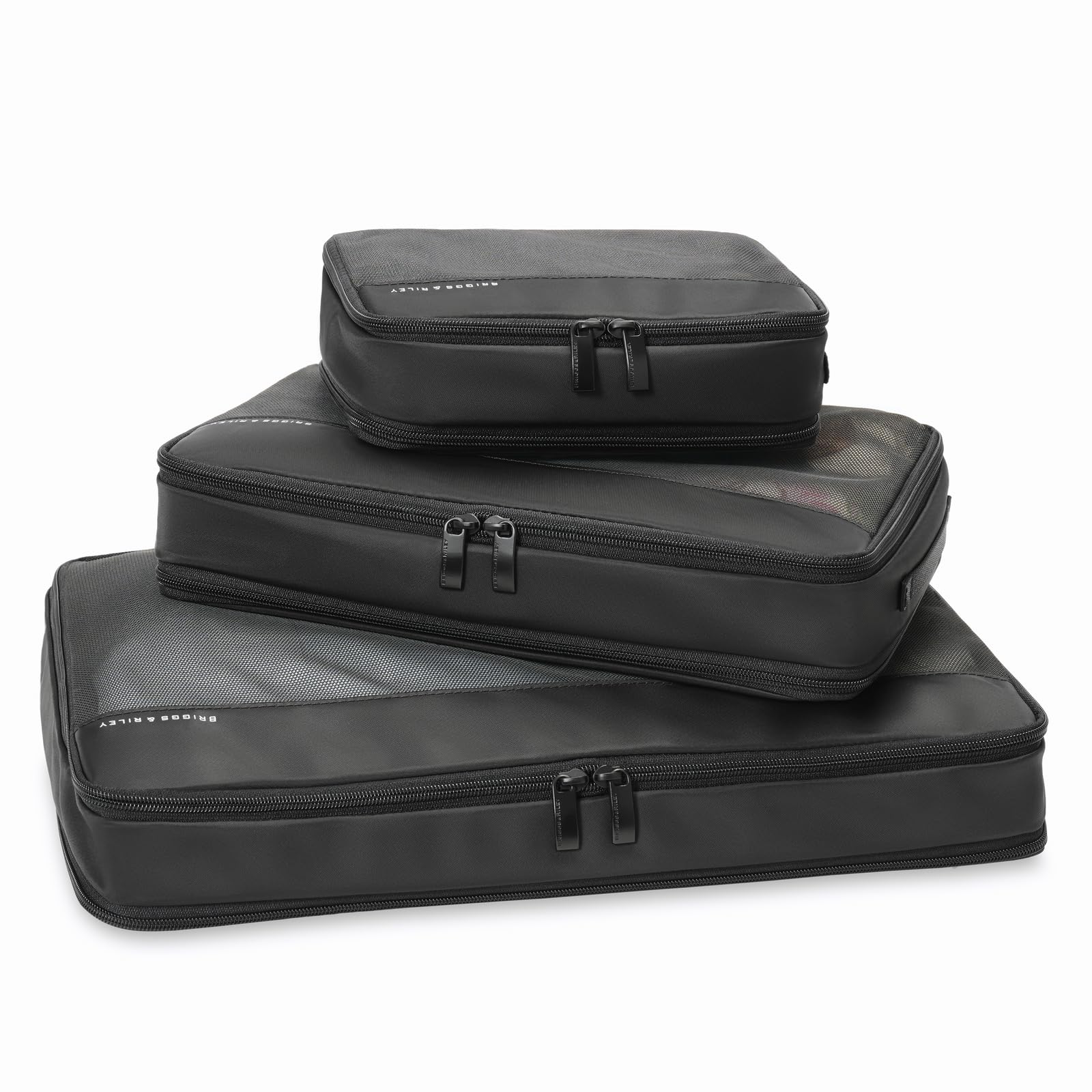 Briggs & Riley Compression Packing Cube Set for Women & Men - Bag Organizer for Checked Suitcase & Luggage, Pack Accessories for Vacation - 3-Piece, Black