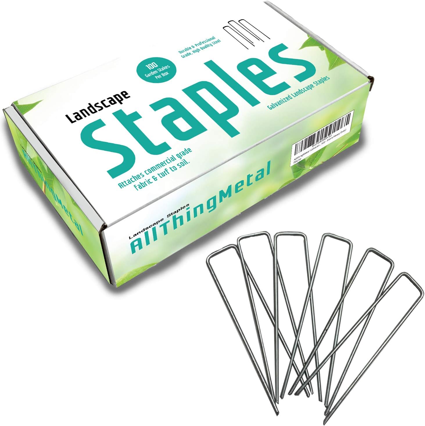 AllThingMetal Galvanized Garden Stakes Landscape Staples: 100 Pack 6 Inch Sod and Fence Stake - Sturdy Rust Resistant Gardening Supplies for Anchoring Landscaping, Weed Barrier Fabric, Ground Cover