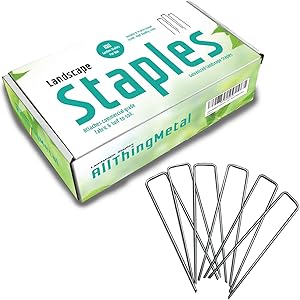 AllThingMetal Galvanized Garden Stakes Landscape Staples: 100 Pack 6 Inch Sod and Fence Stake - Sturdy Rust Resistant Gardening Supplies for Anchoring Landscaping, Weed Barrier Fabric, Ground Cover
