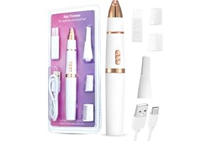 AREYZIN 2 in 1 Facial Hair Trimmer for Women, Painless Eyebrow Trimmer for Women, Rechargeable Facial Remover for Eyebrow,Ear,Peach Fuzz,Dual Edge Blades for Easy Cleansing,White
