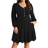 Pinup Fashion Plus Size Fall Dress Women - Long Sleeve Sweater Casual Winter Knee Length Dress with Pockets