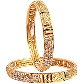 JewarHaat 2 Piece Kada Set Ad Cz Stones Gold Plated Daily Use Handmade Meena Work Fashion Jewelry indian bangles for Women