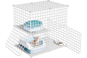 VCEPJH Cat Cages Indoor 2 Tier Kitten Cage Metal Wire Cats Kennel Crate Detachable DIY Pet Playpen Enclosures with 2 Door and Climbing Ladder for Kitty Small Animals 29.5x19.2x28.7in (White)