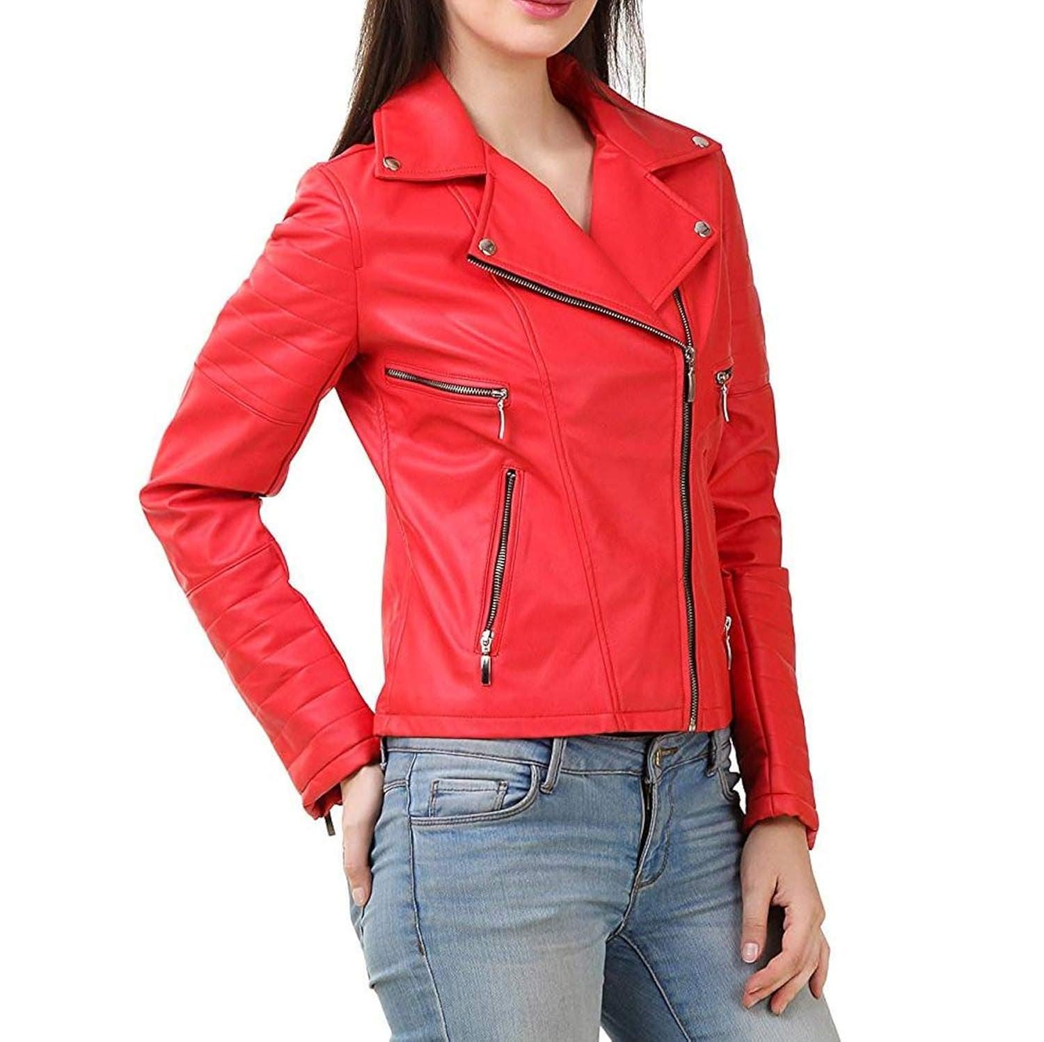 delhitraderss&reg; stylish girls/ladies/women slim fit zipper design winter jacket(code-red)(size-m)