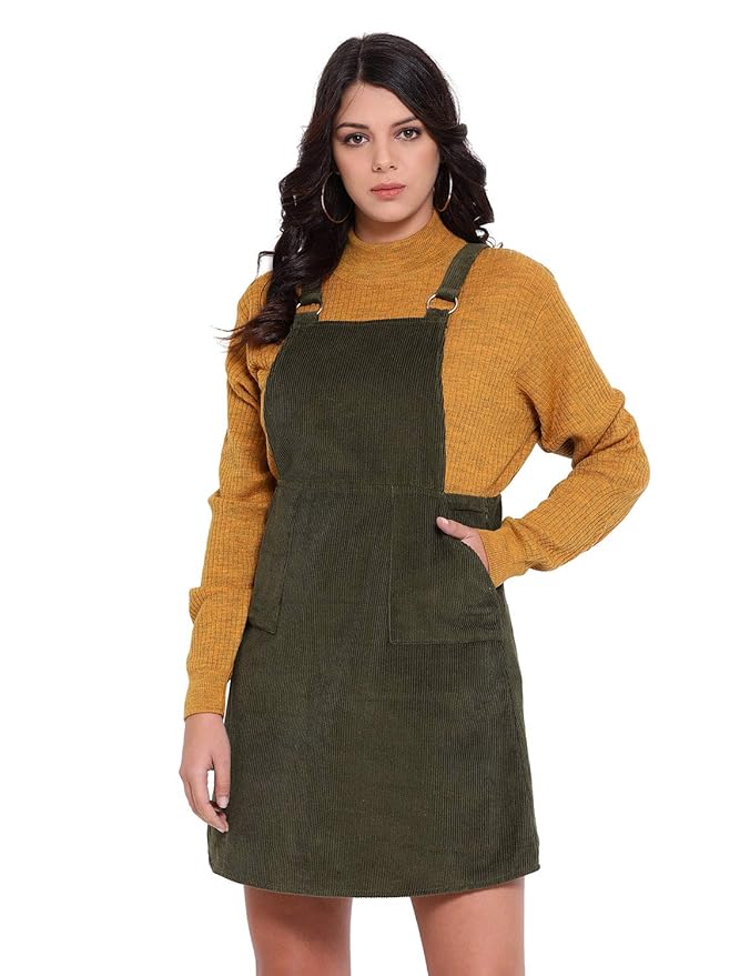 Buy oxolloxo Women's Coeduroy Dungaree Skirt (Green) at Amazon.in