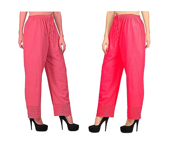 Women's Cotton Palazzo Designer Plain Casual Wear Palazzo for Women/Girl Combo Cotton Palazzo Color-Peach_ Pink