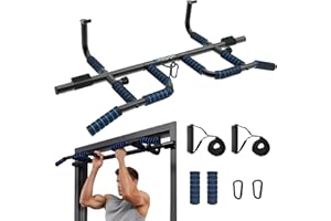 EPHESPORT New Version Pull Up Bar with Resistance Bands, No Screwing Pullup Bar for Doorway, Chin Ups Strength Training Equipment, Ergonomic Grip, USA Original Patent Design, 440 Lbs Capacity