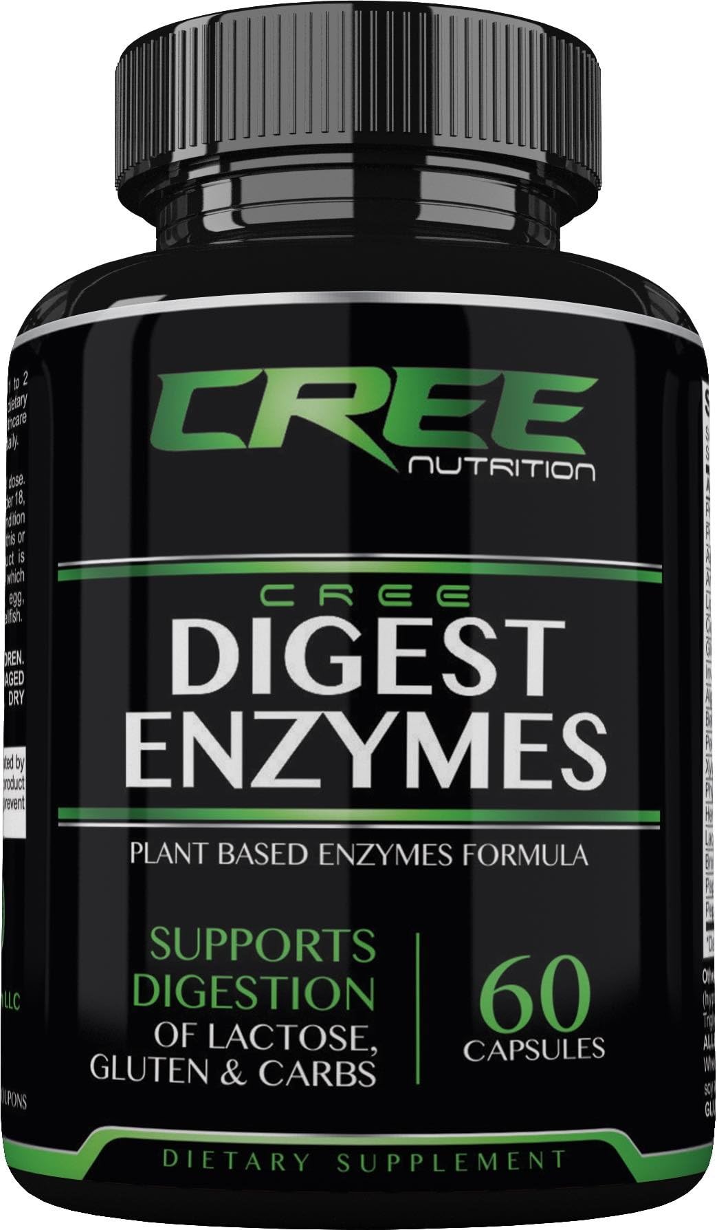 CREE Nutrition Digest Enzymes Supports Digestion of Lactose, Gluten & Carbs - Plant Based Enzymes Formula - 60 Capsules - Made in The USA