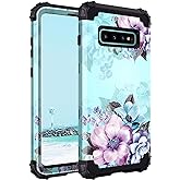 Casetego Compatible with Galaxy S10 Case,Floral Three Layer Heavy Duty Hybrid Sturdy Shockproof Full Body Protective Cover Case for Samsung Galaxy S10,Blue Flower