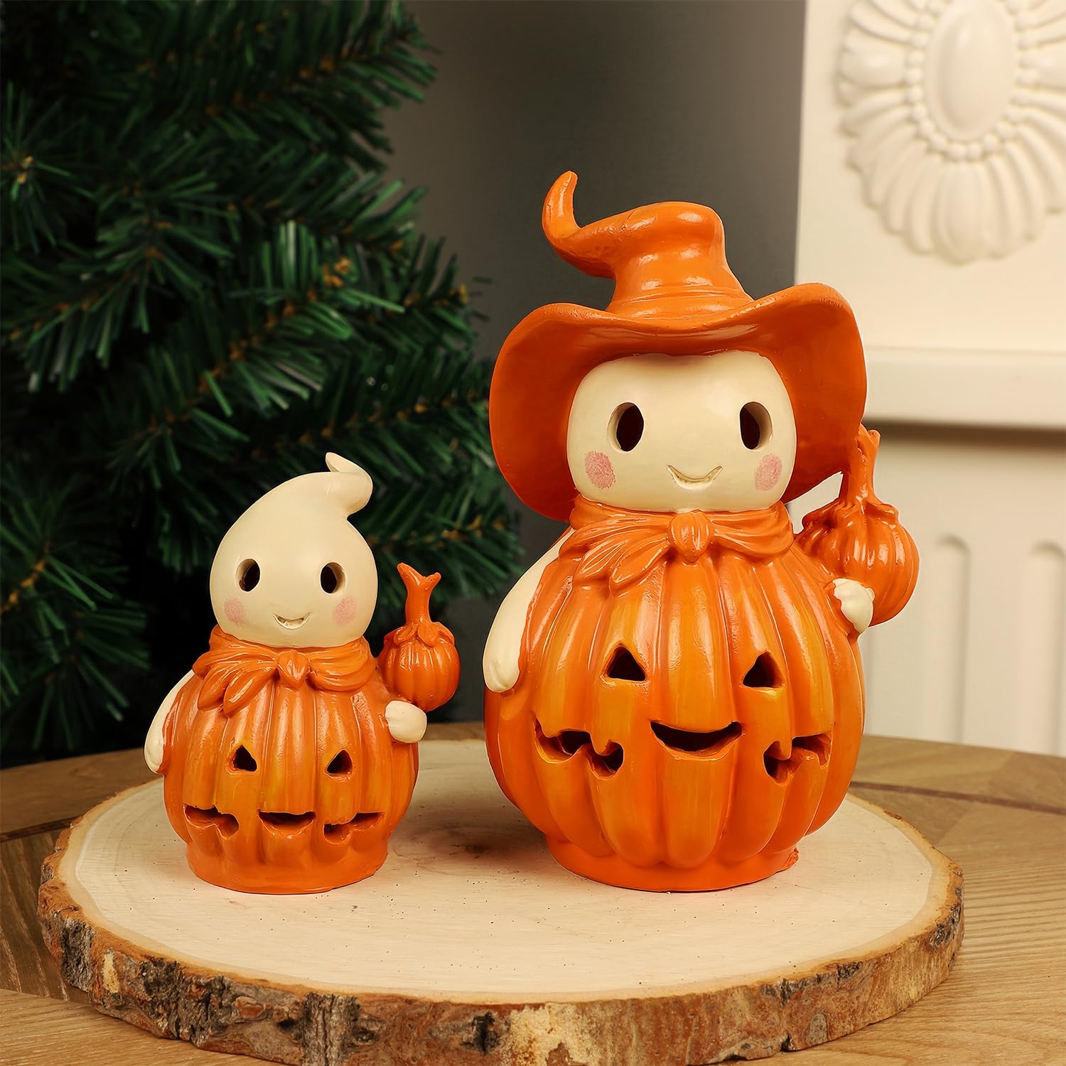 yosager 2 Pack Halloween Jack O Lanterns Ghost Tabletop Decorations ...
