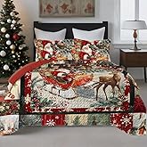 NIDITW 3-Piece Christmas Patchwork Quilt Set King Size Santa Claus Snowflake Deer Pine Tree Bedspread with 2 Pillow Shams Soft Lightweight Microfiber Bedding Set Coverlet (1-Santa Claus, King)