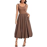 Kormei Women Sleeveless Casual Summer Beach Tank Long Dress A line Pleated Floral Flowy Sundress with Pockets