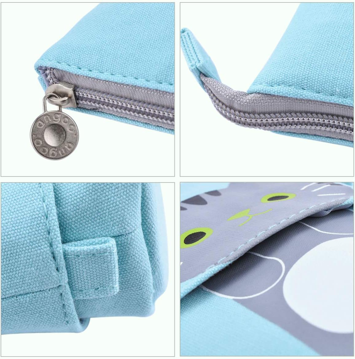 iSuperb Stand Pencil Case Transformer Canvas Pen Bag Holder Pouch Funny Cute Make Up Bag 19x12.5x7.5cm (Blue) - Image 4