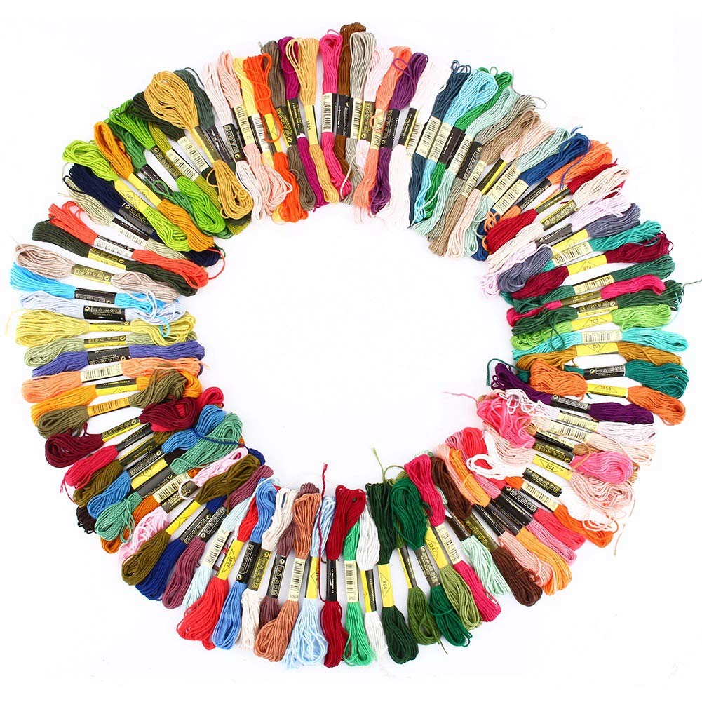 Zetiling Set Cotton Embroidery Thread, DMC Cotton Embroidery Thread Stitch Threads Friendship Bracelet Threads with 100 Skeins 8 meters 6 strands of Branches (multicolor)