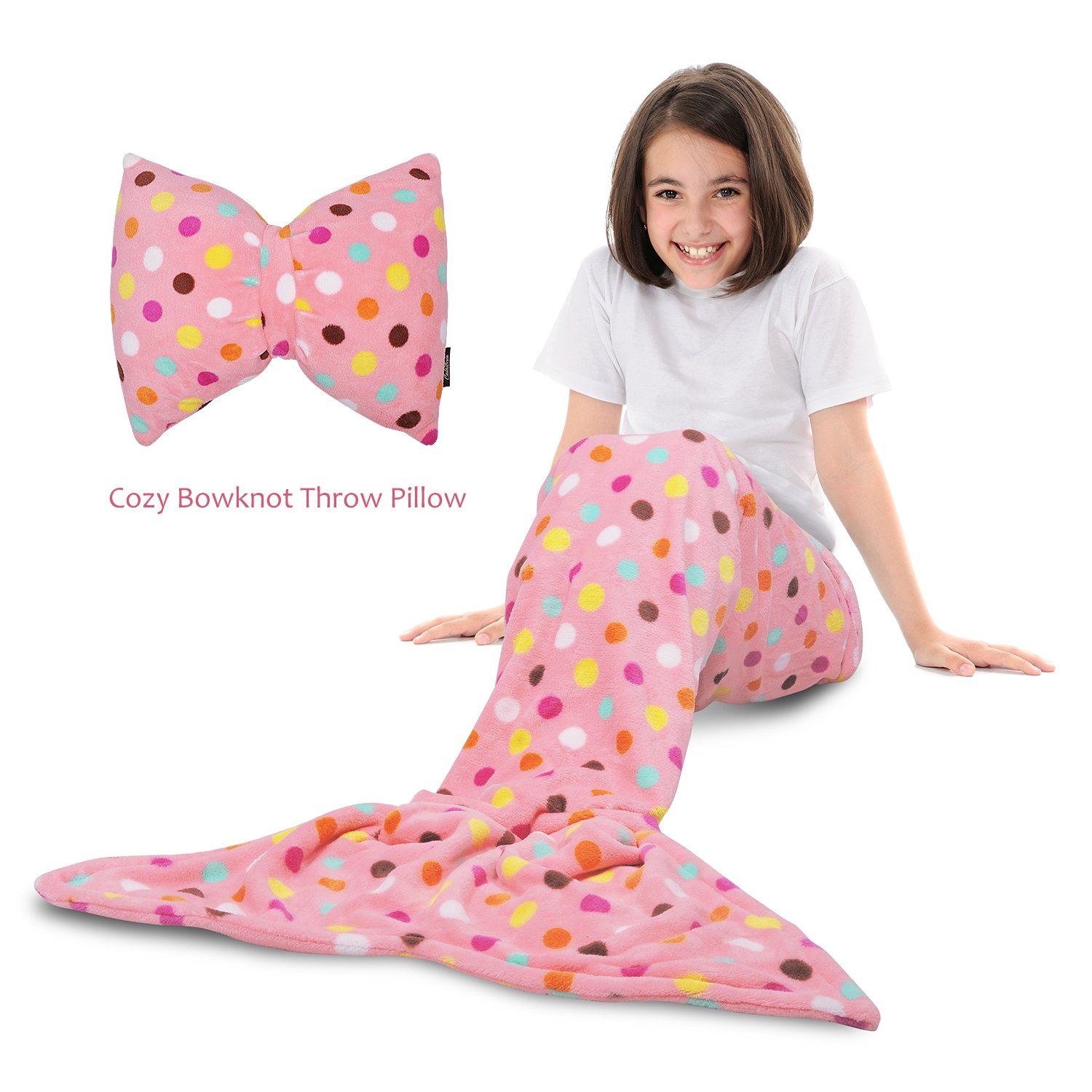 Mermaid Tail Blanket - Super Soft Fannel Fleece Snuggle Sleeping Bag Mermaid Blanket Set for Kids Teens Toddlers Ages 3-12, Bowknot Pillow Included, Catalonia series by Tirrinia, Pink
