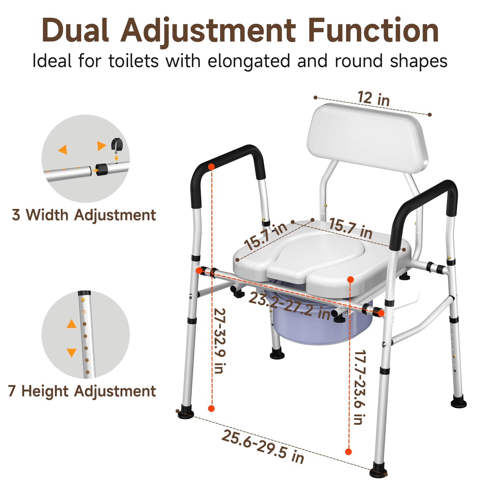 WAYES Bedside Commode Chair for Seniors - 2-in-1 Bedside Toilet and Raised Toilet Seat, Up to 330 Lbs, Adjustable Height & Width