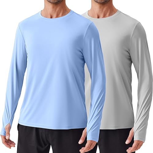 PINSPARK 2 Pack Men's Rash Guard Shirts UPF 50+ Long Sleeve Sun Shirts Outdoor Fishing Swimming Quick Dry Lightweight Tees 3XL