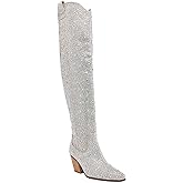 MUCCCUTE Cowboy Boots for Women Black Thigh High Boots - Fashion Cowgirl Over The Knee Boots with Rhinestone - Pointed Toe Chunky Heels Side Zipper Fall Tall Boots for Ladies