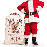 Elegira Personalized Christmas Santa Sack, Custom Drawstring Canvas Gift Bag for Xmas, Large Gift Cartoon Wrapping Bags with Initial & Name For Kids Boys Girls, 27" 17" 12.5 inches, Ginger Bread