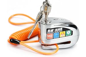 RASUNKAE Motorcycle Lock, 120db Alarm Disc Brake Lock, Waterproof Anti-Theft Aluminium Alloy Lock with Reminder Cable, Fit for Motorcycle E-Bike Bicycle Scooter (Sliver)