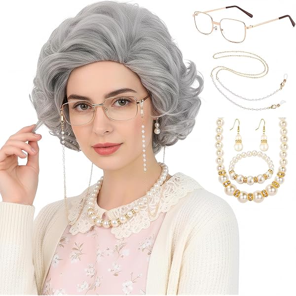 Perruque Grand-mère Gris Avec Chignon – Cheveux Artificiels – Taille Enfant – Accessoire Déguisement Conte De Fées