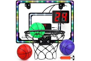 VAKUUM Basketball Hoop Indoor for Kids,Over The Door Basketball Hoop,LED Light Mini Basketball Hoop with 3 Balls & Electronic Scoreboard,Basketball Toys Gift for Kids 3-12 Year Old Boys Girls Teen