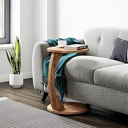 C-Shaped Round End Table with Rolling Wheels