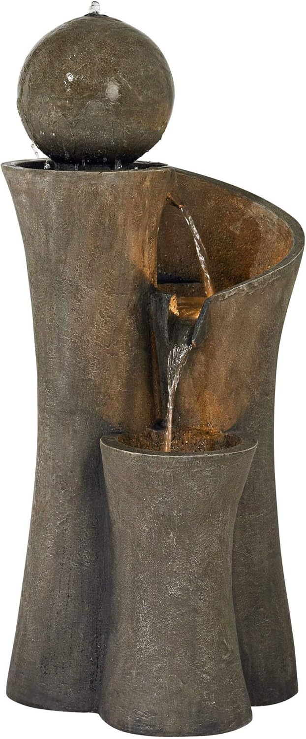 John Timberland Modern Sphere Zen Outdoor Floor Water Fountain 39 1/2" with LED Light for Exterior Garden Yard Lawn : Free Standing Garden Fountains : Garden & Outdoor