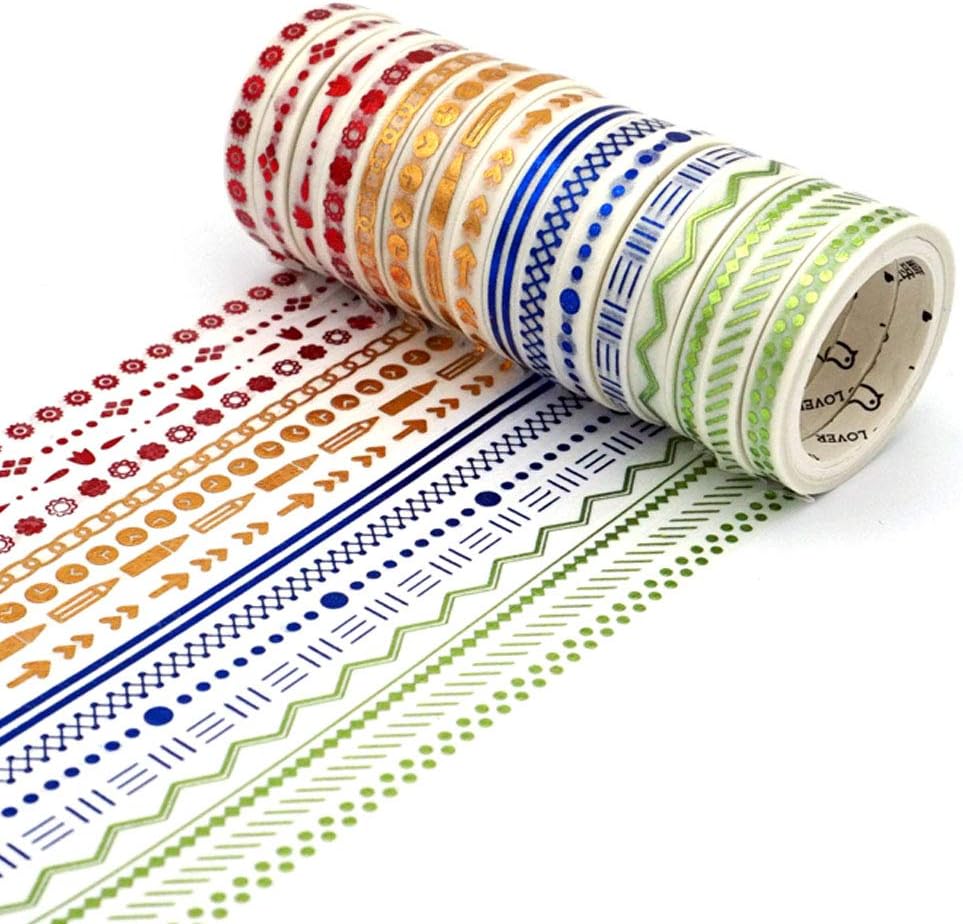 ERCENTURY Slim Washi Masking Tape Set, 16 Rolls of Foil Gold Washi Tapes, 3mm Wide Slim Masking Tapes, 4 Series & Color Tones