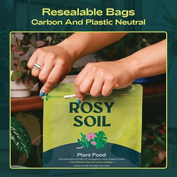 ROSY SOIL PLANT FOOD – MICROBIALLY ACTIVE FERTILIZER FOR HOUSEPLANTS, HERBS, FLOWERS – ENRICHED WITH BIOCHAR, KELP, AND WORM CASTINGS – ORGANIC FOOD FOR HEALTHY GROWTH – 2 QUARTS