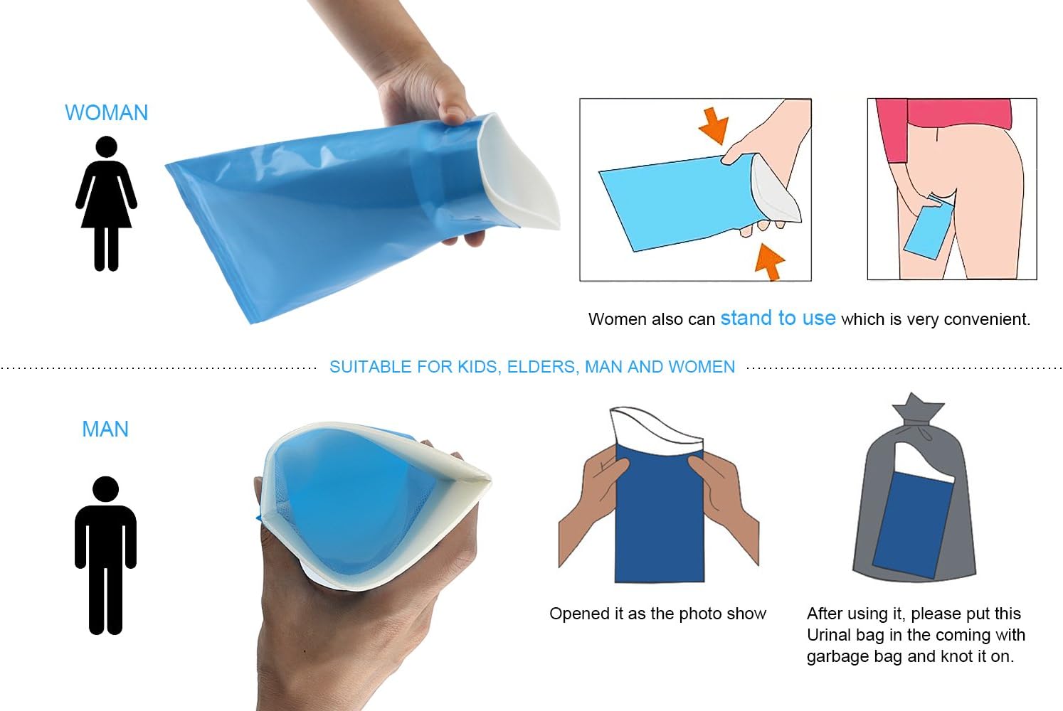 GGBuy Disposable Urine Bags Camping Pee Bags for Travel Urinal Toilet Super Absorbent Traffic Jam Emergency Portable Urine Bag Pee Bags Car Toilet for Men Women Children Brief Relief, 10 Pcs : Sports & Outdoors