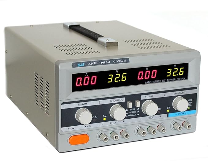 Komerci QJ3005EIII Regelbares Doppel Labornetzgerät Labornetzteil, Digitalanzeige, 2x 0-30V, 5A, 300W, Ringkerntrafo mit Eins