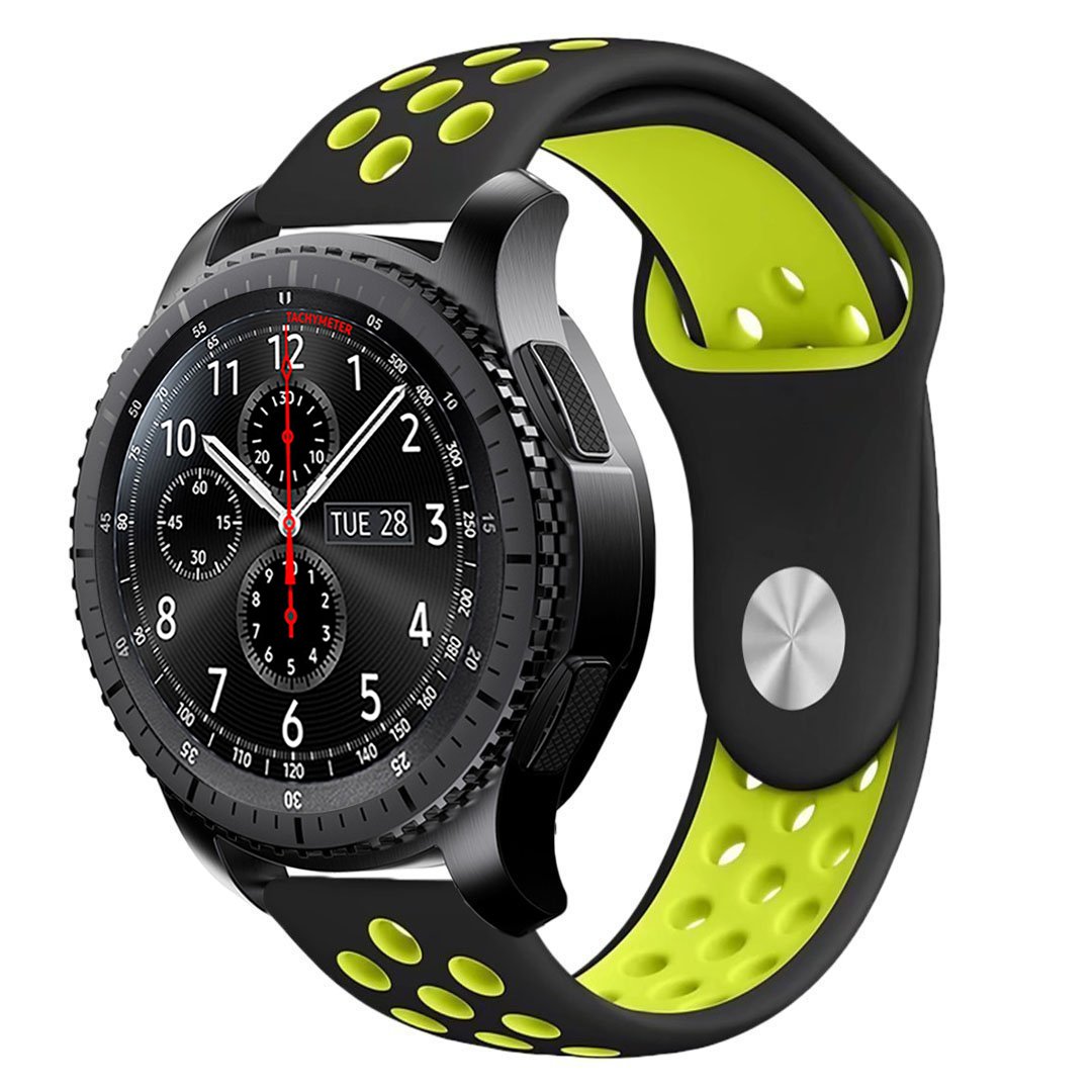 For Gear S3 Strap, iBazal Gear S3 Frontier/ Classic Band Soft Silicone Band Replacement Sport Band 22mm Adjustable Bracelet with Ventilation Holes for Samsung Gear S3 Frontier/Classic - Black/Fluorescent Yellow