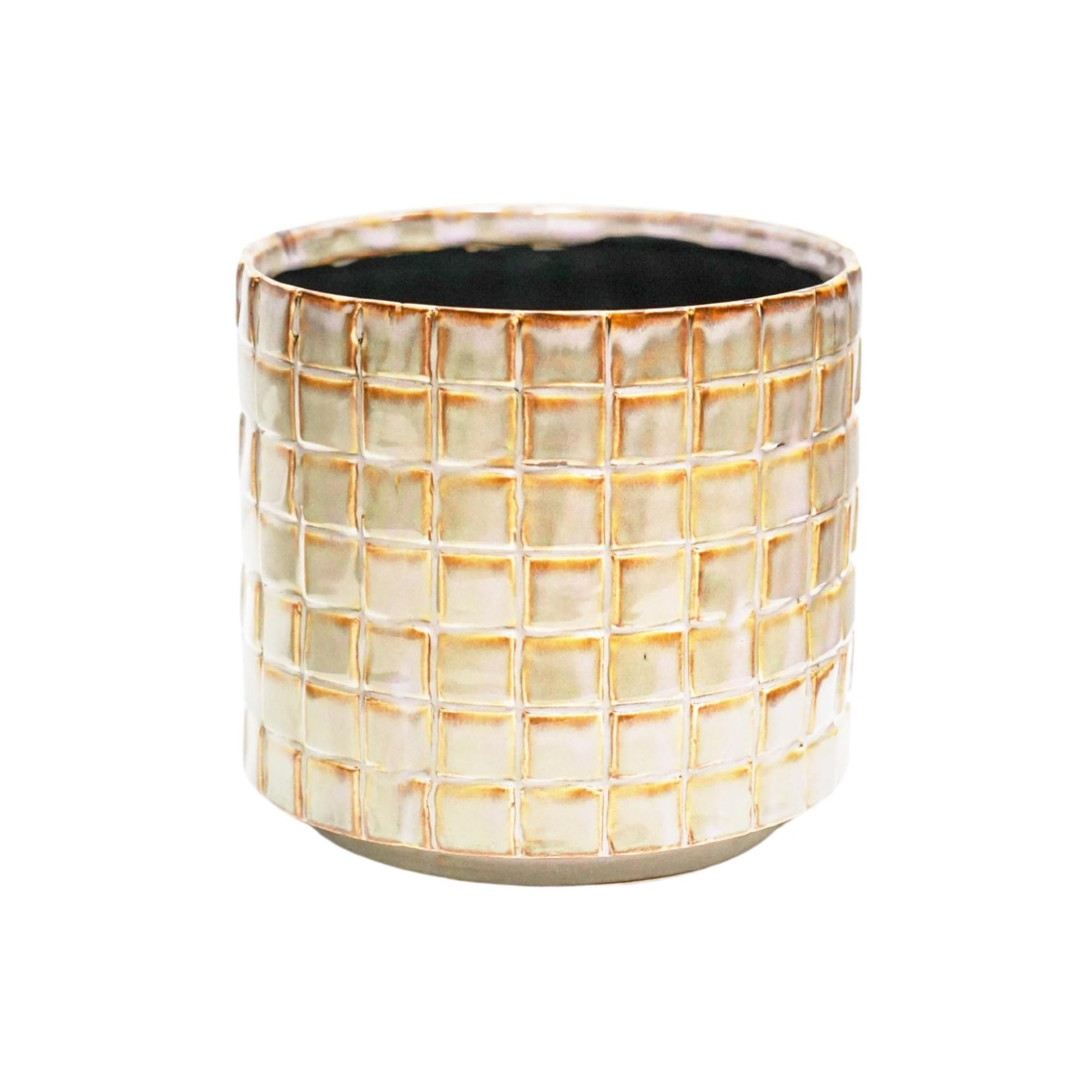 Ivyline Tarah Textured Glaze Planter in Ivory - Durable and Stylish - Decorative Contemporary Indoor Ceramic Houseplant Flower Pot - H15cm x D16cm