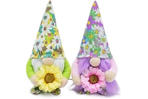 Attiigny Set of 2 Spring Holiday Flower Gnomes Decor for Home,Small Easter Tiered Tray Elf Swedish Dwarf Doll,Handmade Summer Sunflower Pattern Santa Gnomes Gifts for Friends,Family