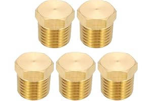 PATIKIL 1/4" NPT Male Brass Pipe Plug Fitting, 5Pcs Outer Hex Thread Socket Plug Ends Sealing Tubing Fitting for Refrigeratio