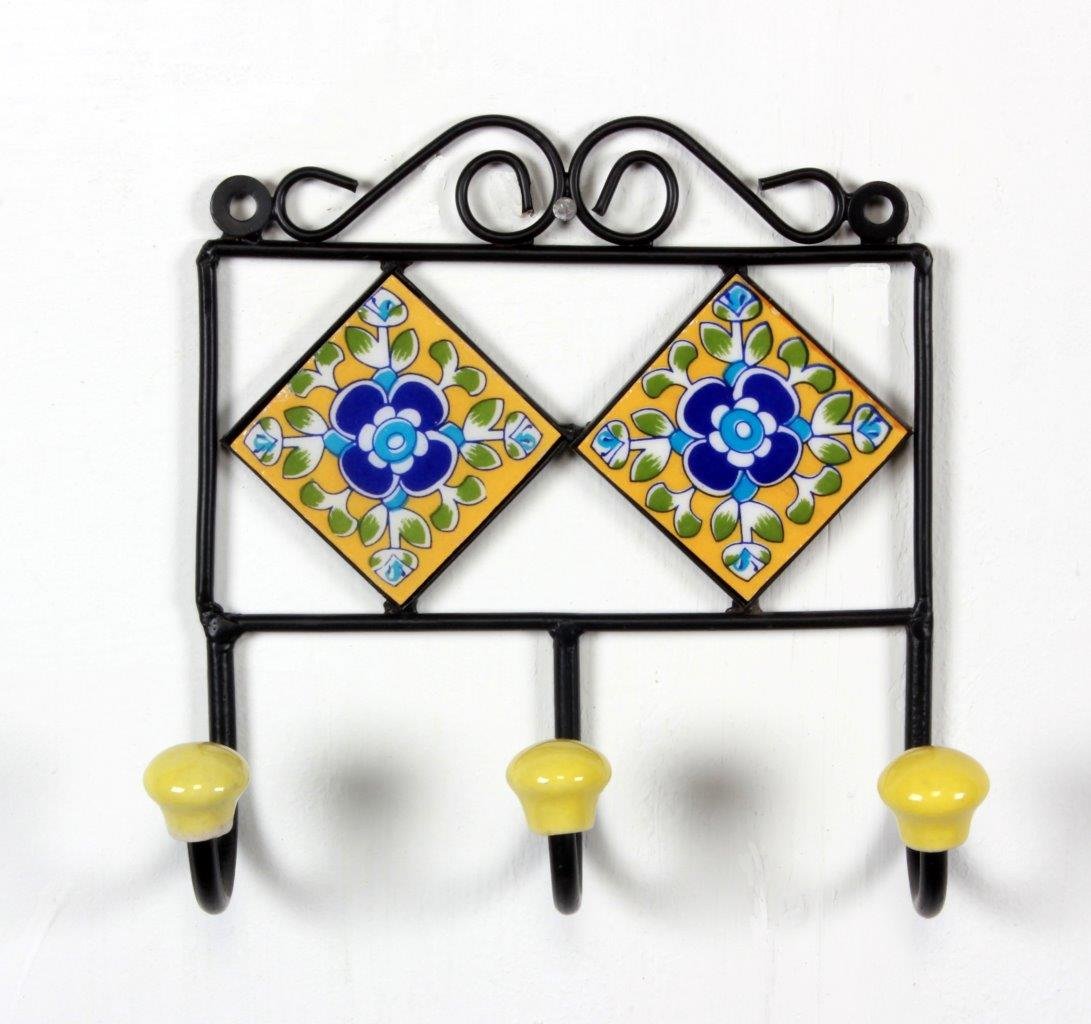Buy Home and Bazaar Traditional Metal & Ceramic Tile Hanger 3 Hooks 2.5Inch / 6.25Cm Online at