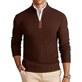 Runcati Mens Quarter-Zip Pullover Sweater Casual Mock Neck Knitted Winter Warm Ribbed Polo Sweaters