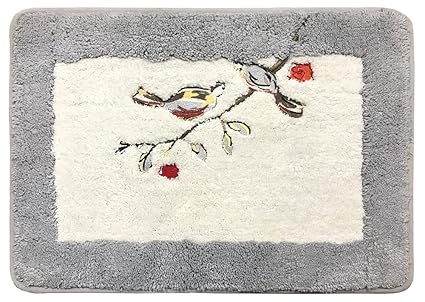 Kridhay Natura Life Indirugs Cotton Anti Slip Embroidered Bathmat , 40X60 cm , Grey