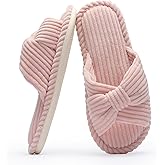 Chantomoo Slippers for Women Memory Foam House Womens Slipper Slides Home Bedroom Bathroom Spa Open Toe Corduroy Bow Slippers Cozy Comfortable