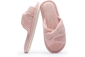 Chantomoo Slippers for Women Memory Foam House Womens Slipper Slides Home Bedroom Bathroom Spa Open Toe Corduroy Bow Slippers Cozy Comfortable