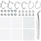 QWALIT Fake Lip Ring Fake Lip Piercing Fake Piercings Balls Spike Fake Nose Ring Hoop Fake Face Piercing Fake Nose Stud Stick