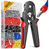 Ferrule Crimping Tool Kit,Wire Ferrule Kit Crimper Connectors，4 corners Self-adjustable AWG23-7 gauge 1800PCS Ferrules Electrical Terminal，Crimpers Tools Pin Terminals Ratchet Pliers for Audio,Car,DIY