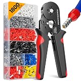 Ferrule Crimping Tool Kit,Wire Ferrule Kit Crimper Connectors,4 corners Self-adjustable AWG23-7 gauge 1800PCS Ferrules Electrical Terminal,Crimpers Tools Pin Terminals Ratchet Pliers for Audio,Car,DIY