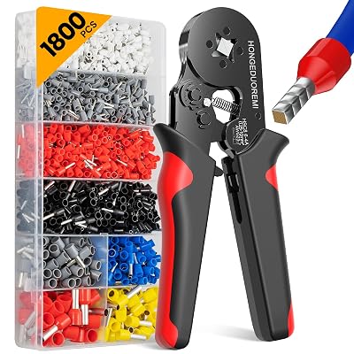 Ferrule Crimping Tool Kit,Wire Ferrule Kit Crimper Connectors,4 corners Self-adjustable AWG23-7 gauge 1800PCS Ferrules Electrical Terminal,Crimpers Tools Pin Terminals Ratchet Pliers for Audio,Car,DIY